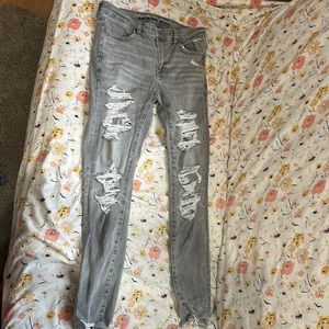 Grey American Eagle Outfitters Ripped Low Rise Jeggings